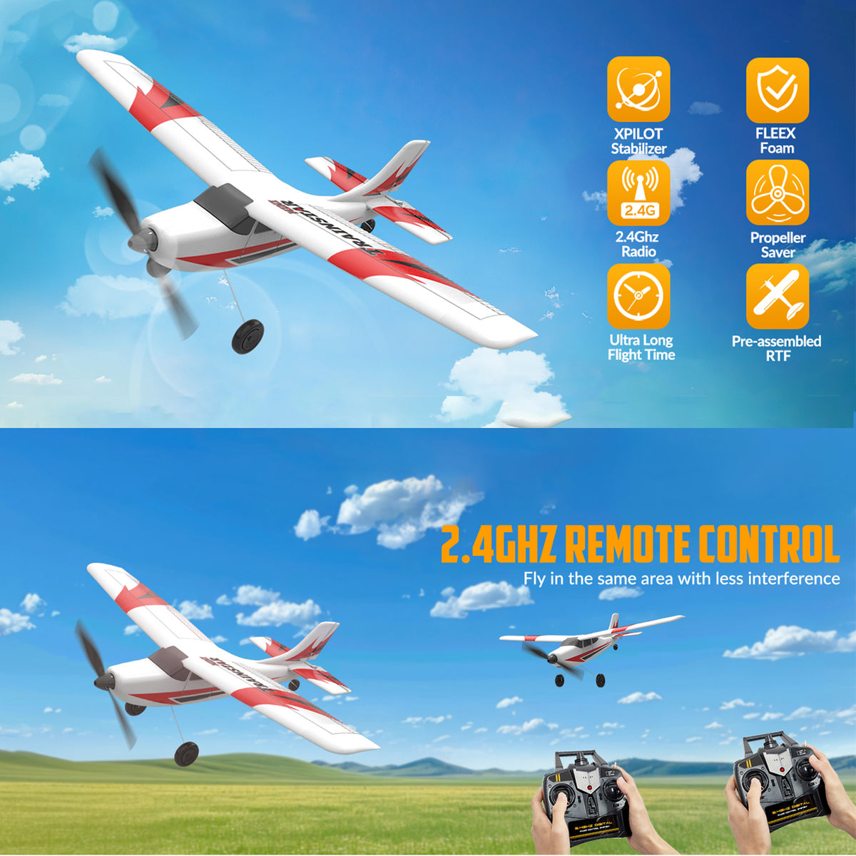 3CH Remote Control Airplane 6-Axis Gyro Stabilizer Aircraft Red With 2 Batteries