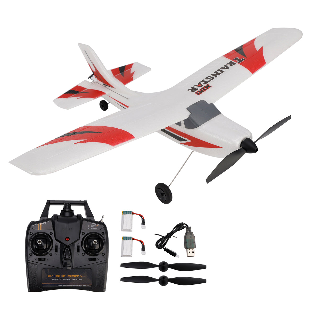 3CH Remote Control Airplane 6-Axis Gyro Stabilizer Aircraft Red With 2 Batteries