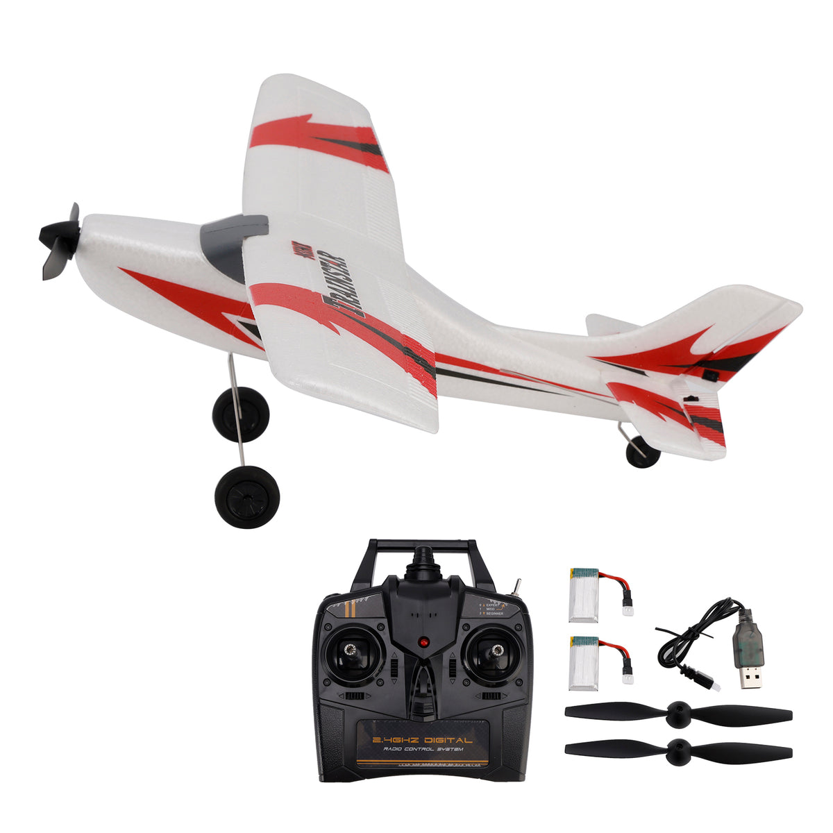 3CH Remote Control Airplane 6-Axis Gyro Stabilizer Aircraft Red With 2 Batteries