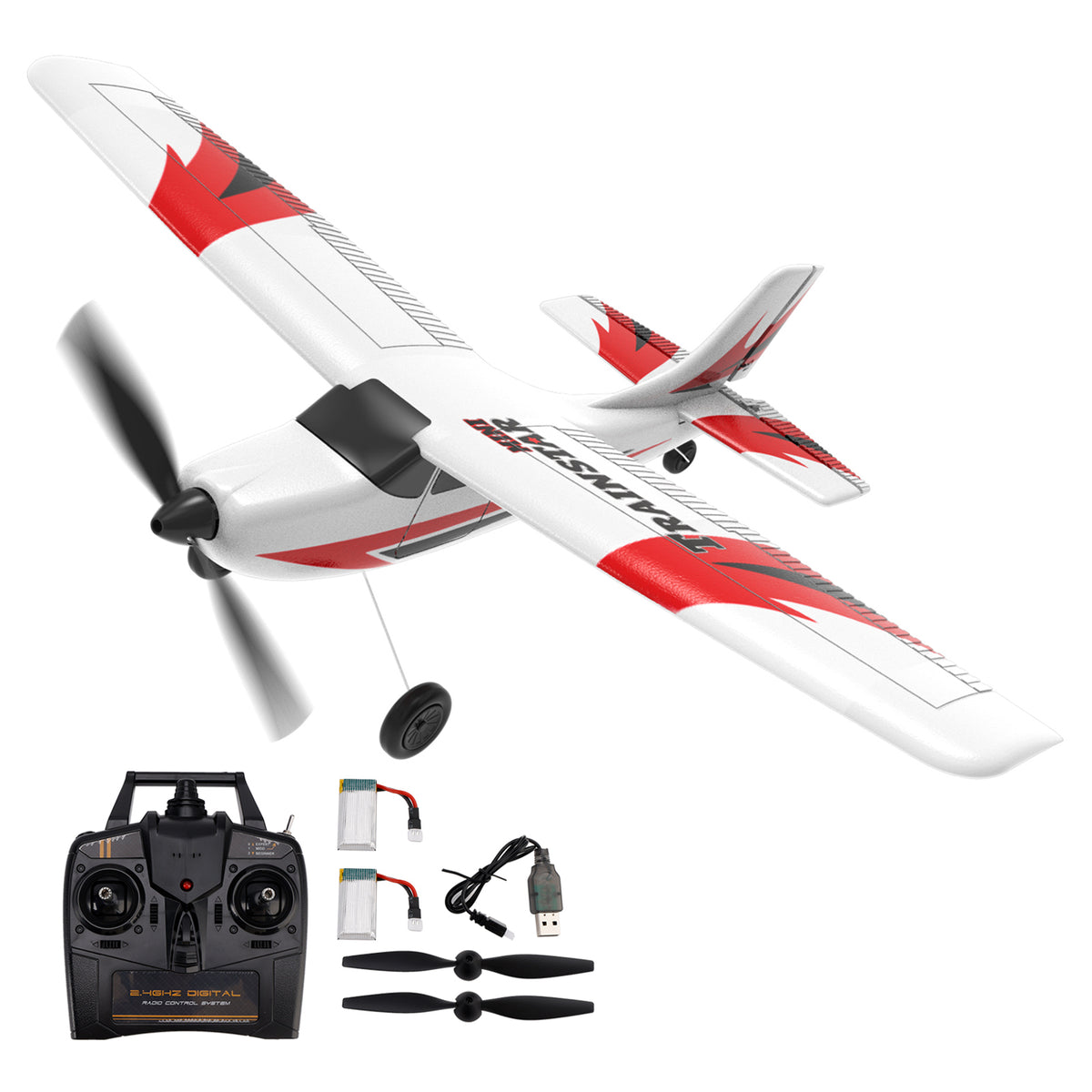 3CH Remote Control Airplane 6-Axis Gyro Stabilizer Aircraft Red With 2 Batteries