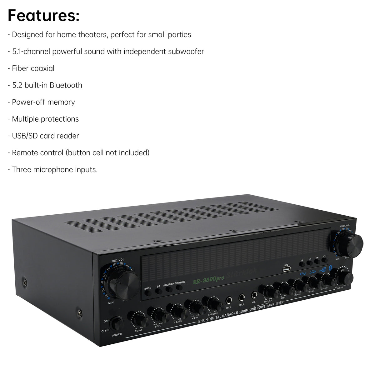 3600W Peak Stereo HiFi Power Bluetooth Amplifier High-Power 5.1 Subwoofer Home