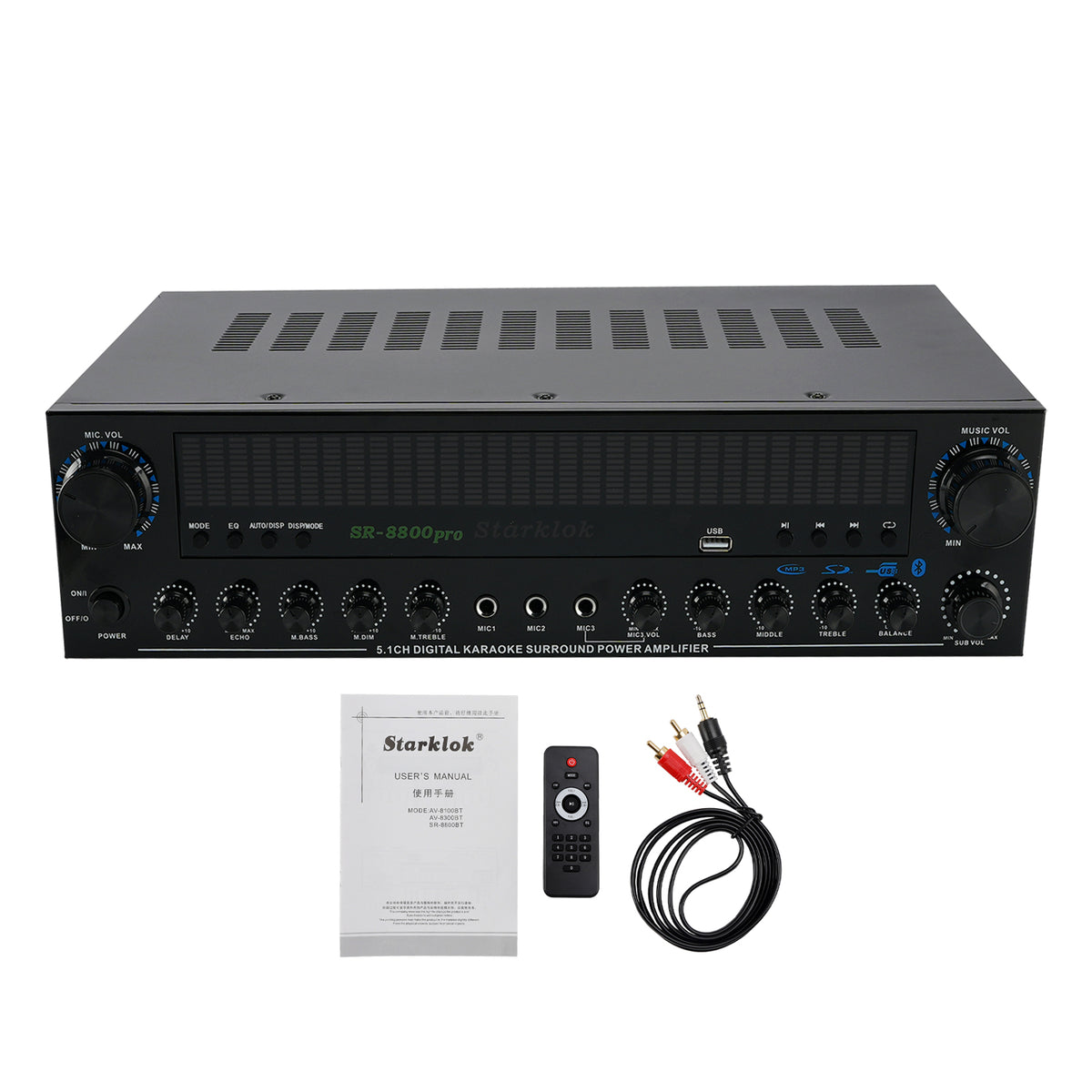 3600W Peak Stereo HiFi Power Bluetooth Amplifier High-Power 5.1 Subwoofer Home