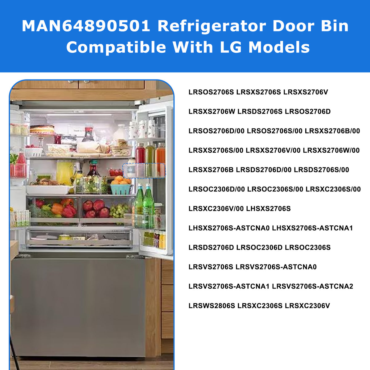 MAN64890501 Refrigerator Door Bin Shelf Fits LG Fridge LRSDS2706S LRSXC2306S