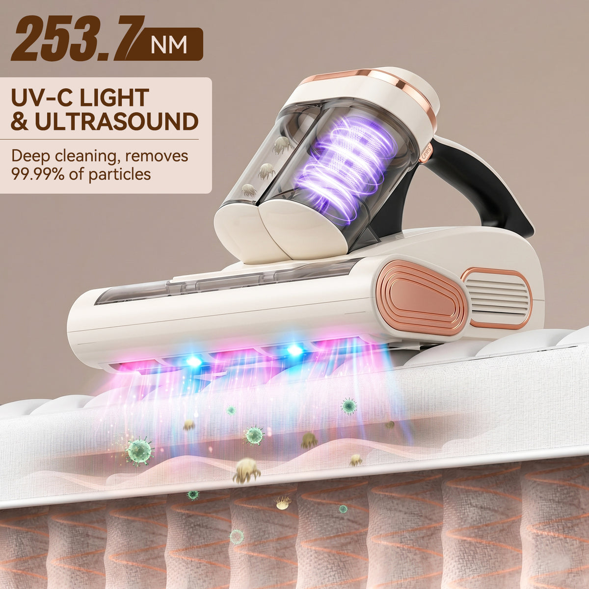 15KPa Cordless Mattress Vacuum Cleaner with UV Care & 140°F Heat