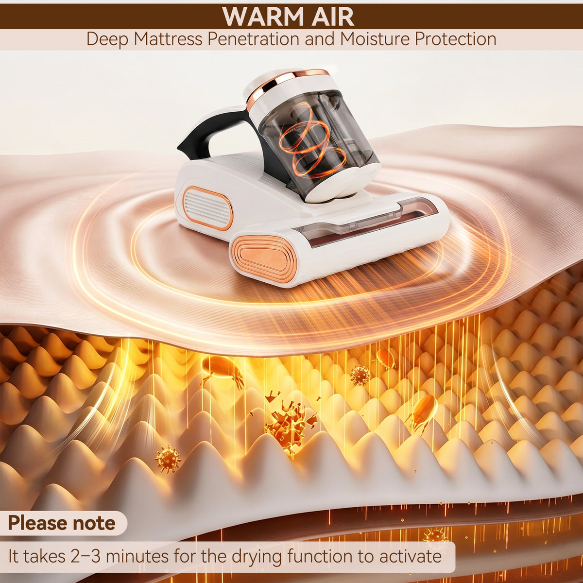 15KPa Cordless Mattress Vacuum Cleaner with UV Care & 140°F Heat