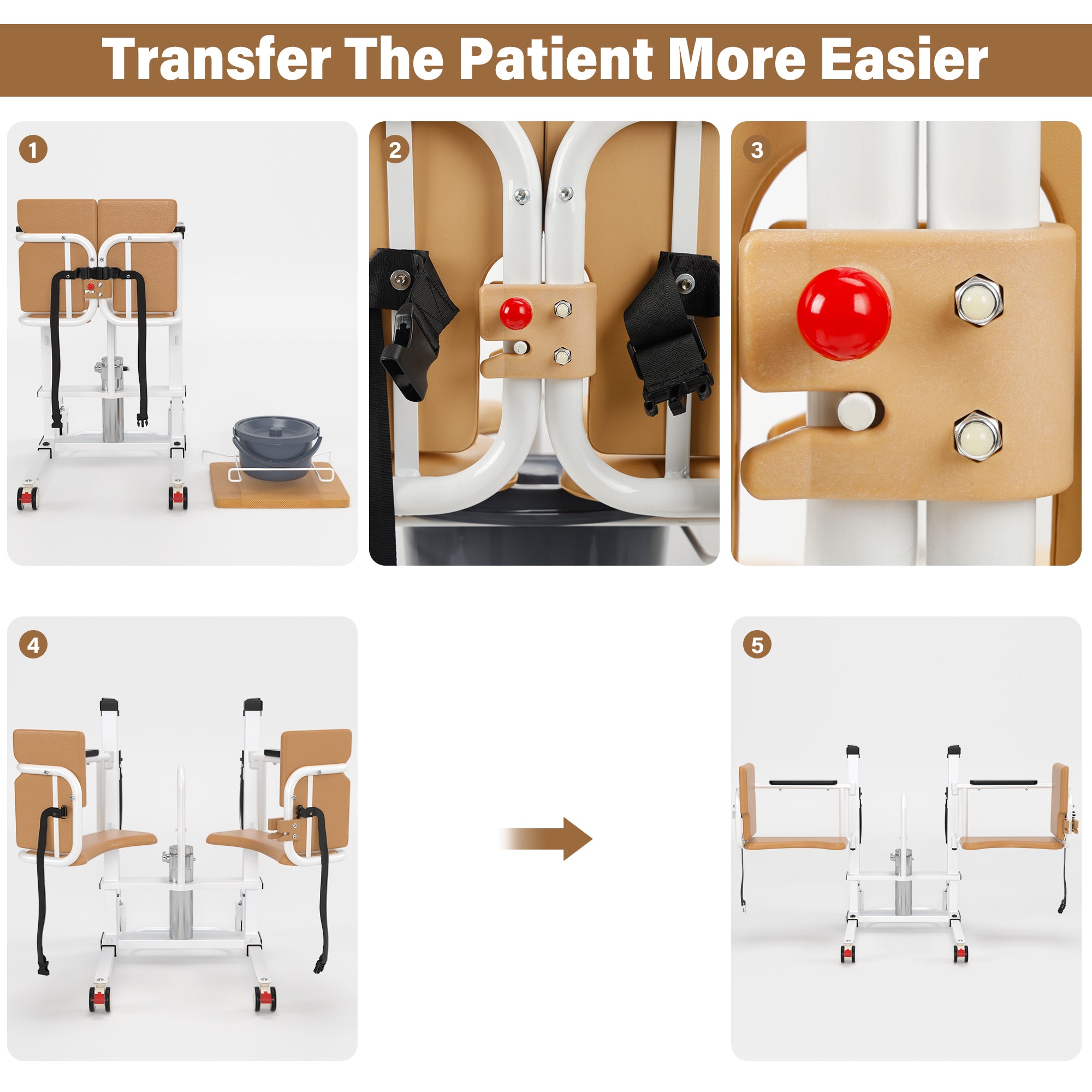 Patient Chair Hydraulic Transferred Lift Wheelchair w/180°Split Seat And Table