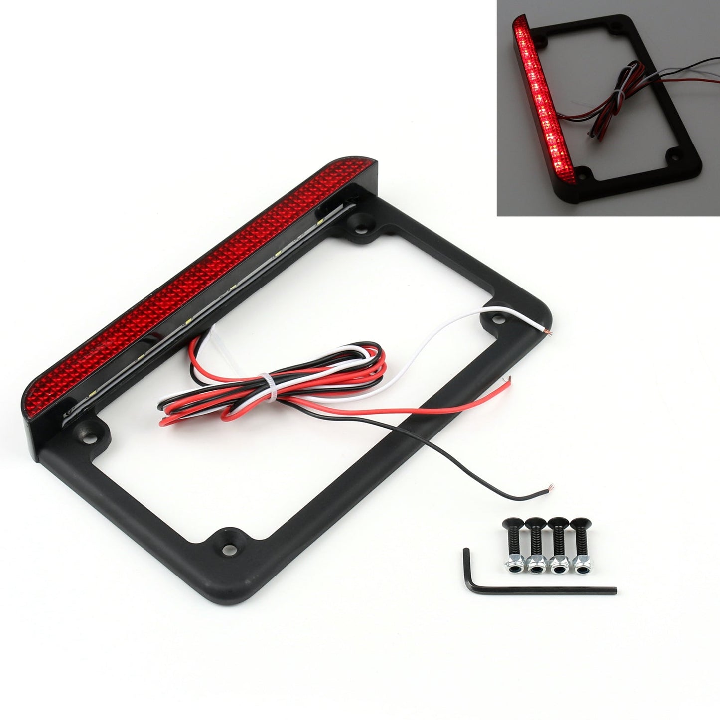 Universal Motorcycle 6" LED License Plate Frame With LED Tail Brake Light Black Generic