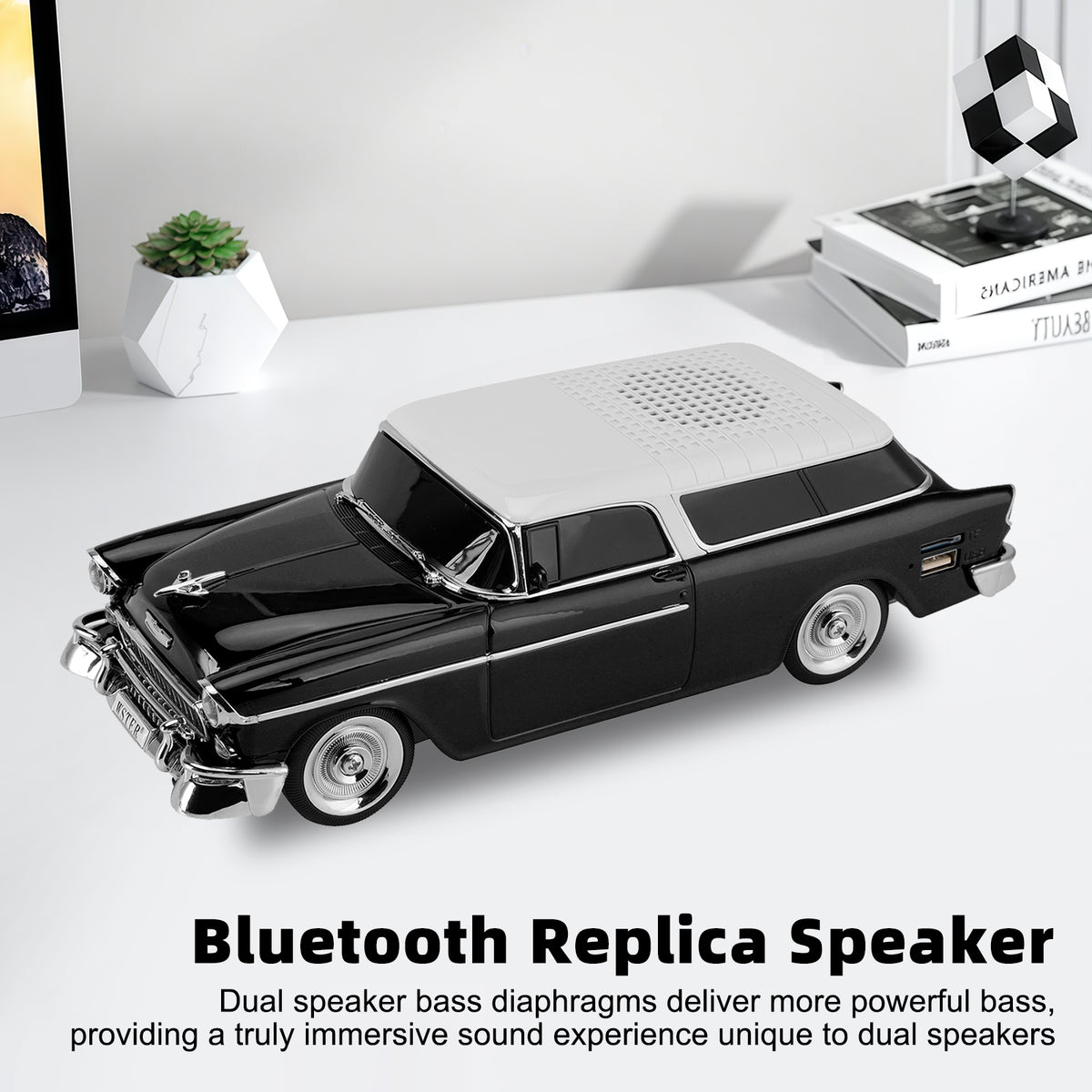 WS-1955 Bluetooth Replica Speaker Retro Speaker Car Design HD Sound TWS FM Radio