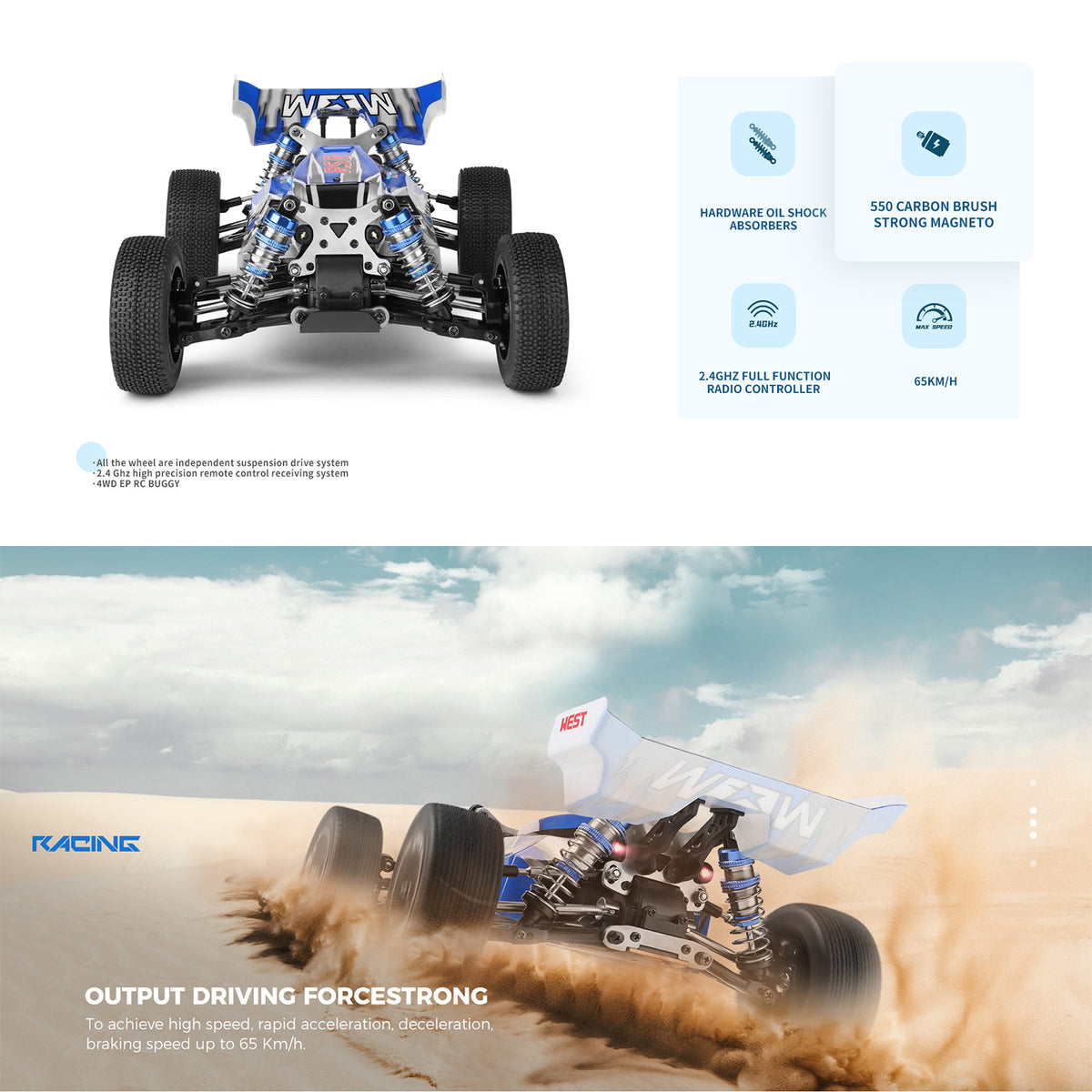 WLtoys 144011 1/14 65km/h 2.4G 4WD Off-Road Fast RC Car With Lighting Toy Gift