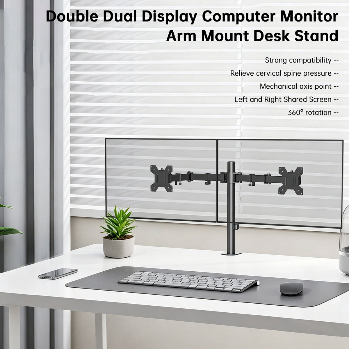 Double Dual Display Computer Monitor Arm Mount Desk Stand 17"-27" Screen LED LCD