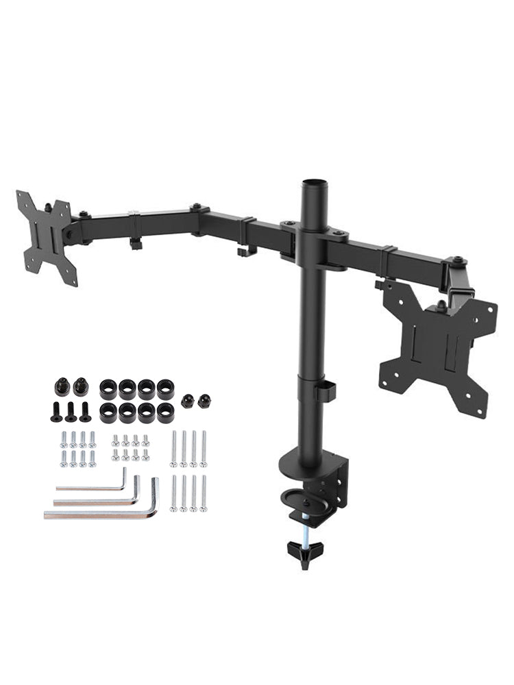 Double Dual Display Computer Monitor Arm Mount Desk Stand 17"-27" Screen LED LCD
