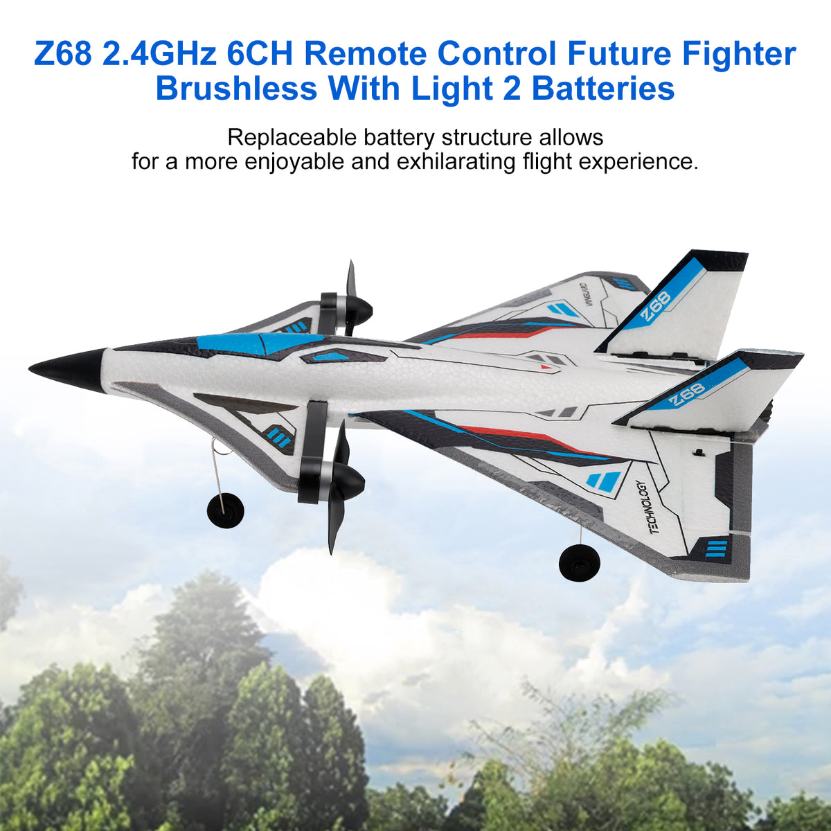 Z68 2.4GHz 6CH Remote Control Future Fighter Brushless With Light 2 Batteries