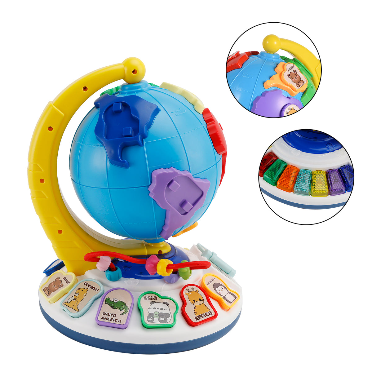 5In1 Interactive Light Up Globe With Sound,Puzzle,Bead Maze And World Map Toy
