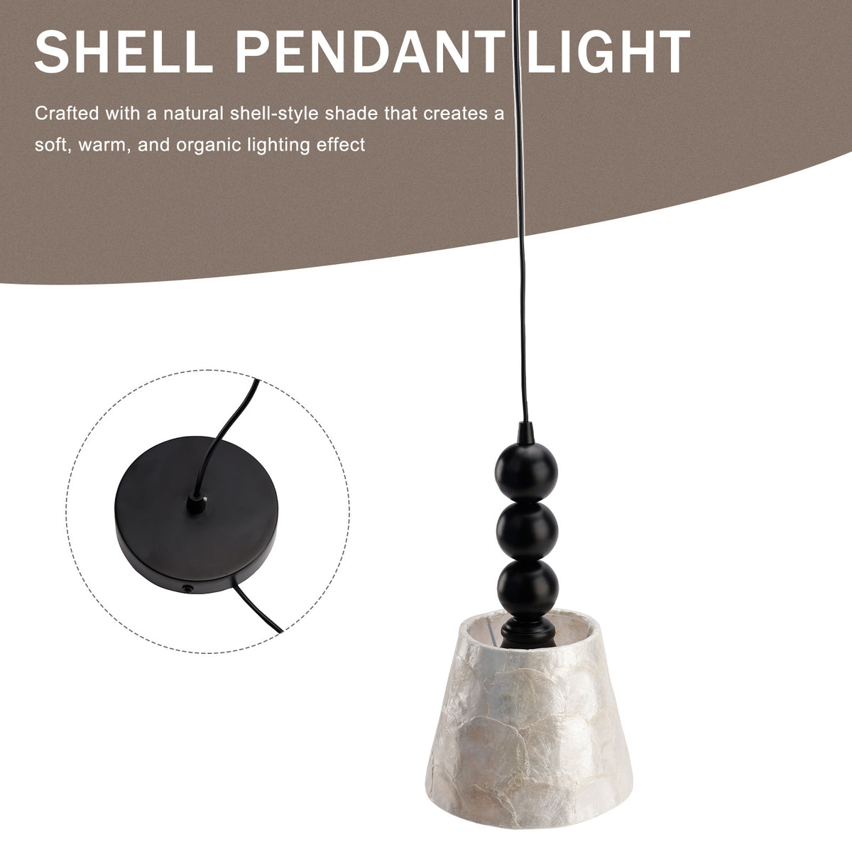 1-light 6.9" Natural Capiz Seashell Pendant Light