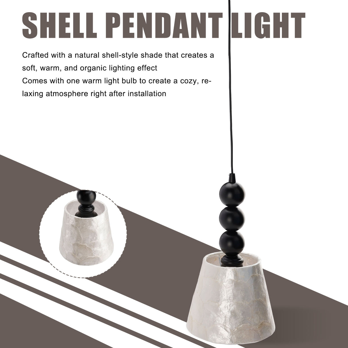 1-light 6.9" Natural Capiz Seashell Pendant Light