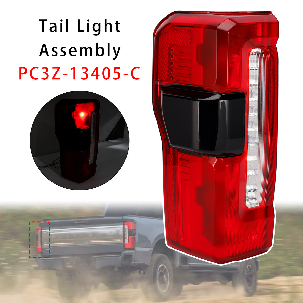 2023-2026 F-250 F-350 F-450 Super Duty With Blind Spot Information System Without Blind Spot Module Left LED Tail Light With Blind Spot PC3Z-13405-C PC3B-13B505-C C146-A300-A Generic