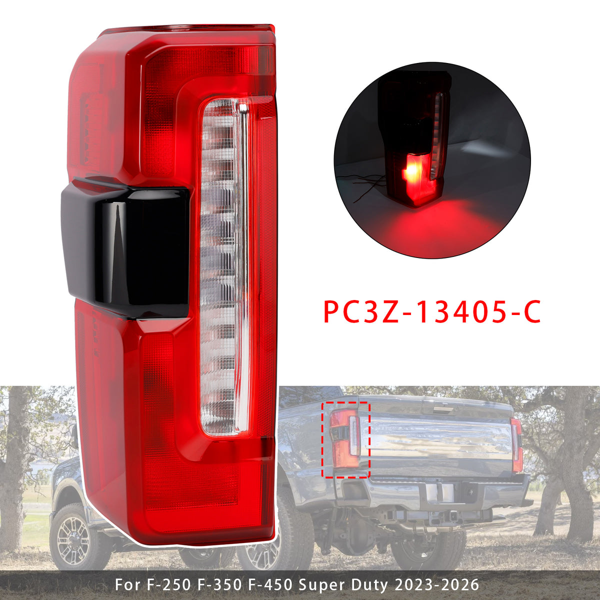 2023-2026 F-250 F-350 F-450 Super Duty With Blind Spot Information System Without Blind Spot Module Left LED Tail Light With Blind Spot PC3Z-13405-C PC3B-13B505-C C146-A300-A Generic