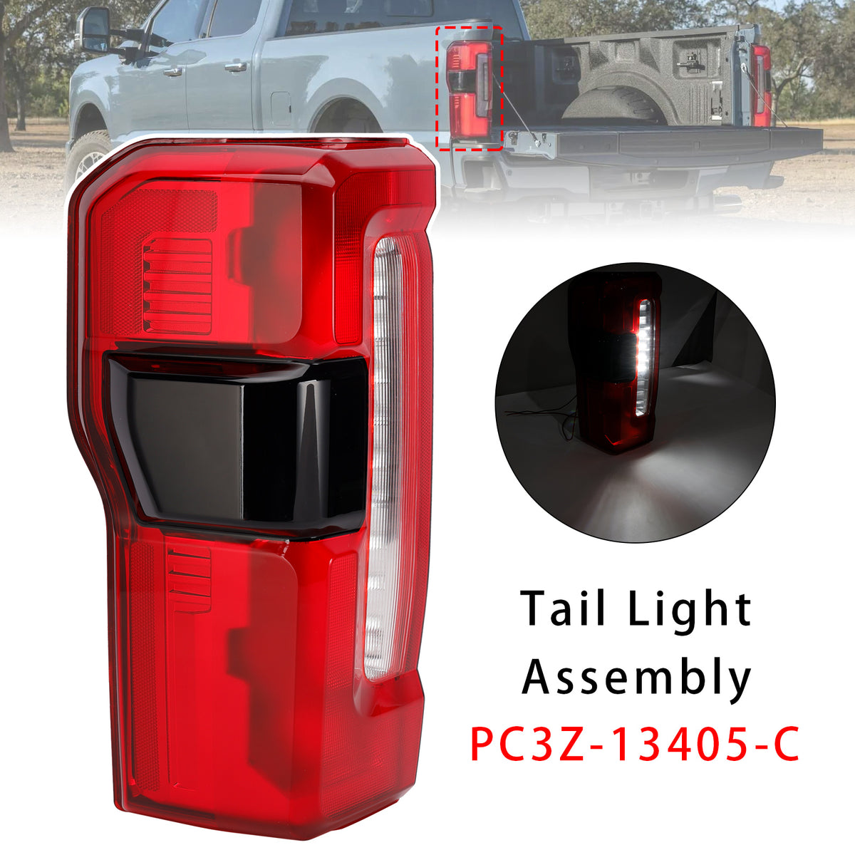 2023-2026 F-250 F-350 F-450 Super Duty With Blind Spot Information System Without Blind Spot Module Left LED Tail Light With Blind Spot PC3Z-13405-C PC3B-13B505-C C146-A300-A Generic
