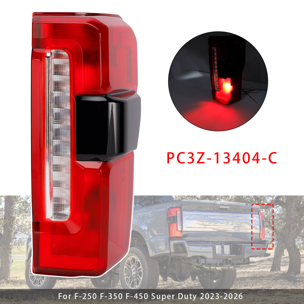 2023-2026 F-250 F-350 F-450 Super Duty With Blind Spot Information System Without Blind Spot Module Right LED Tail Light With Blind Spot PC3Z13404C PC3Z-13404-C C146-A300-B Generic