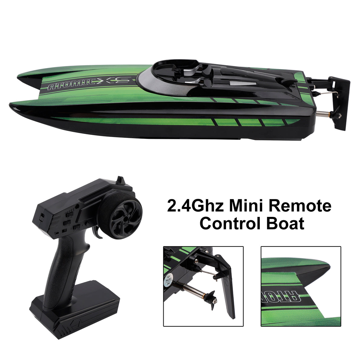 2.4Ghz Mini Remote Control Boat For Water Pool Lake Water Toy 2 Batteries Green