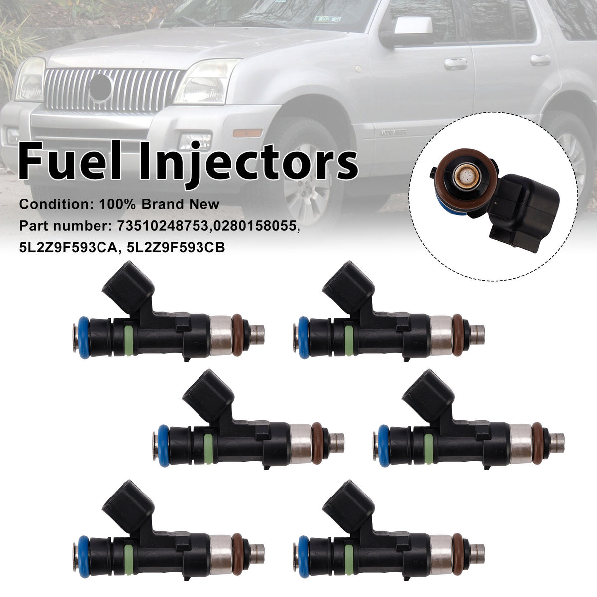 2006-2010 Ford Explorer V6 4.0L GAS 6PC Fuel Injectors 73510248753 0280158055 Generic