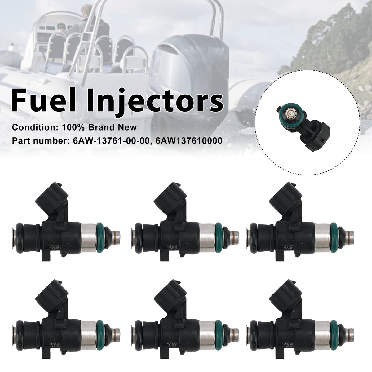 2022 Yamaha Outboard 250HP LF250XSB 6PC Fuel Injectors 6AW-13761-00-00 6AW137610000 Generic