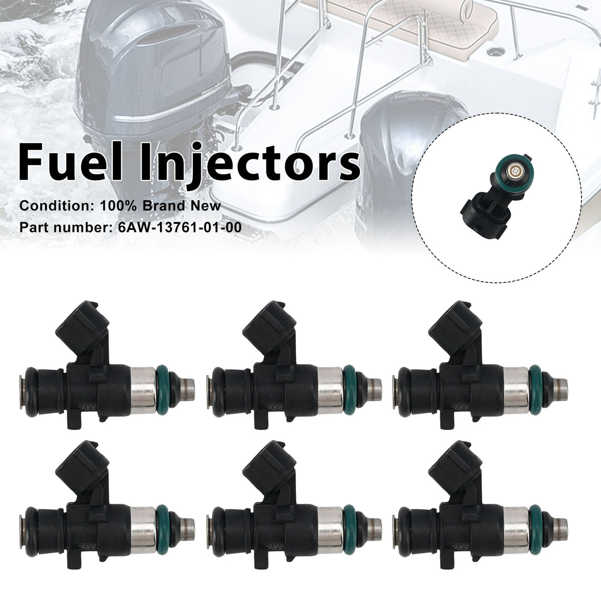 2022 Yamaha Outboard 225HP VF225LB 6PC Fuel Injectors 6AW-13761-01-00 Generic