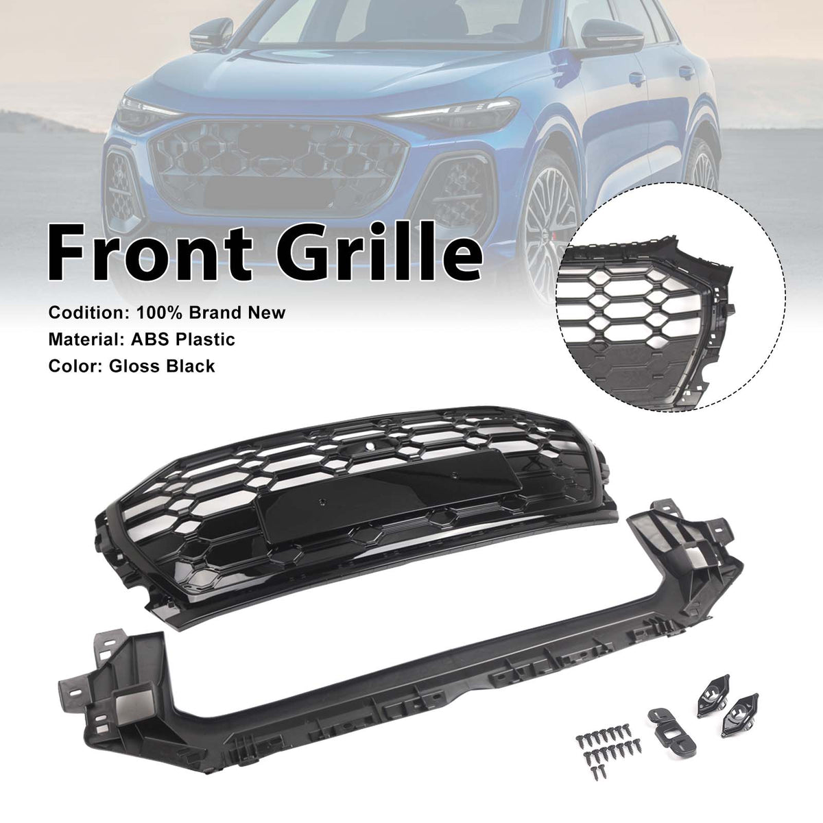 RSQ5 Style Front Honeycomb Mesh Grille Grill Fit Audi Q5 SQ5 2021-2025