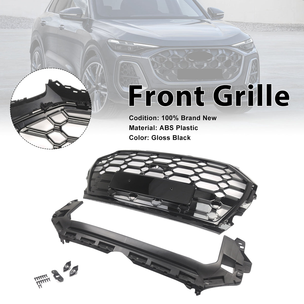RSQ5 Style Front Honeycomb Mesh Grille Grill Fit Audi Q5 SQ5 2021-2025