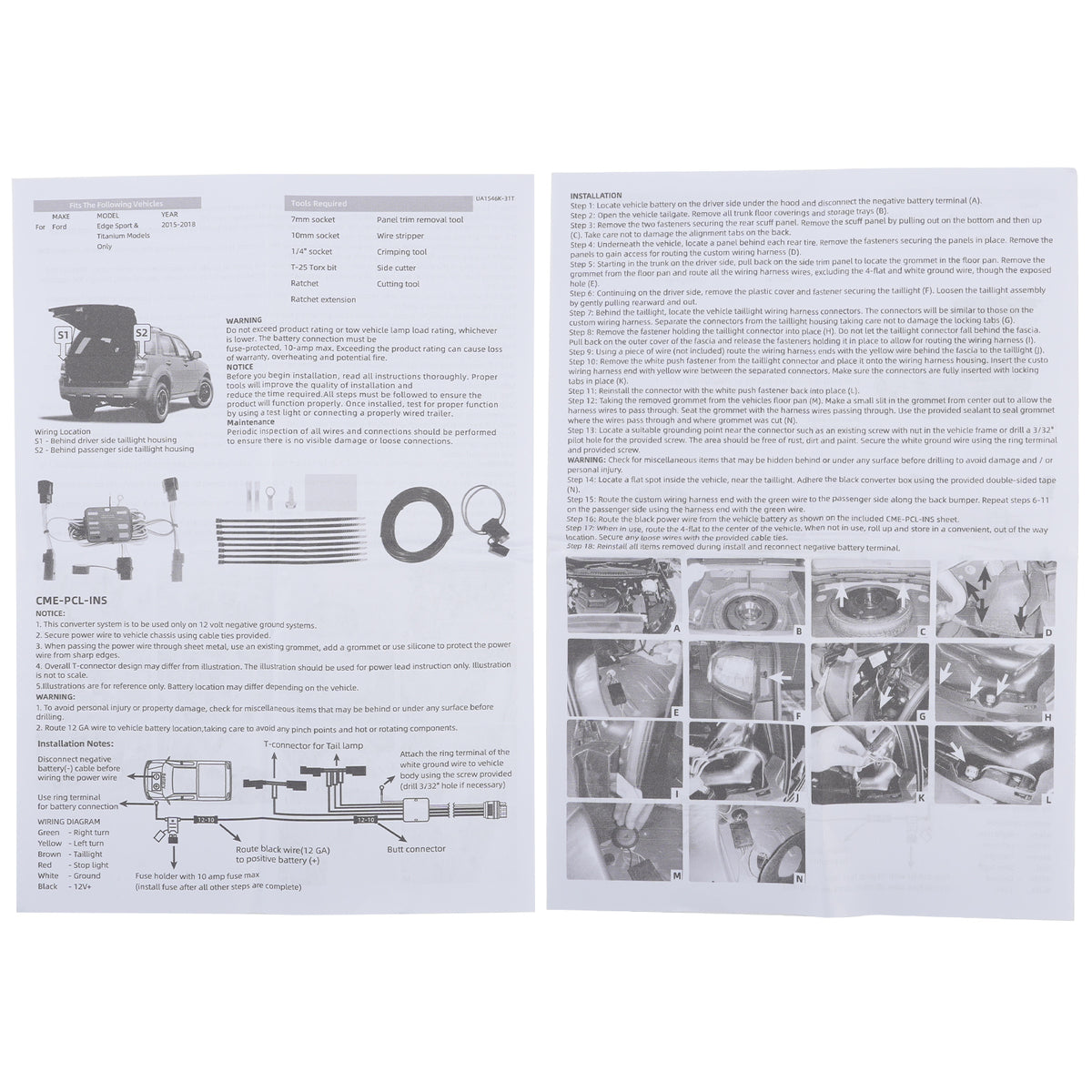 4-Pin Trailer Wiring Harness 56292 for Ford Edge Sport Titanium 2015-2018
