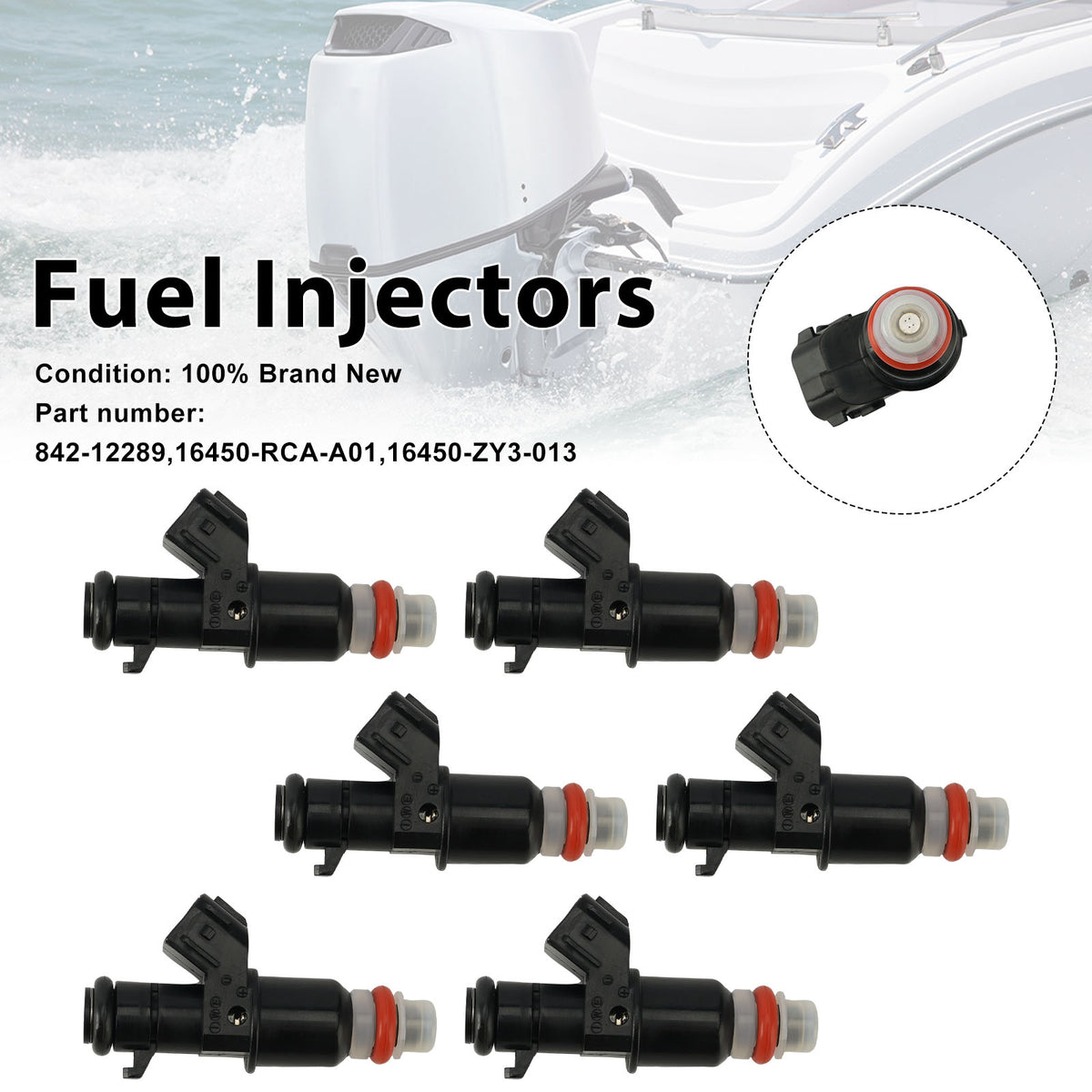 Honda Outboard 200HP BF200A2 LA VIN# BAEJ-1000001 to BAEJ-1099999 6PC Fuel Injectors 842-12289 16450-RCA-A01 Generic