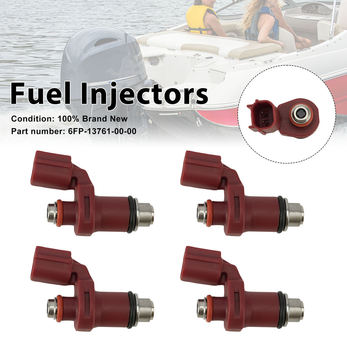2017-2022 YAMAHA Outboard 75HP 4PC Fuel Injectors 6FP-13761-00-00 Generic