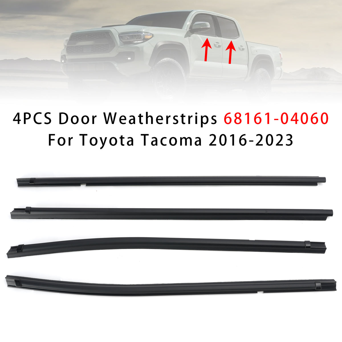 4PCS Door Weatherstrips 68161-04060 For Toyota Tacoma 2016-2023