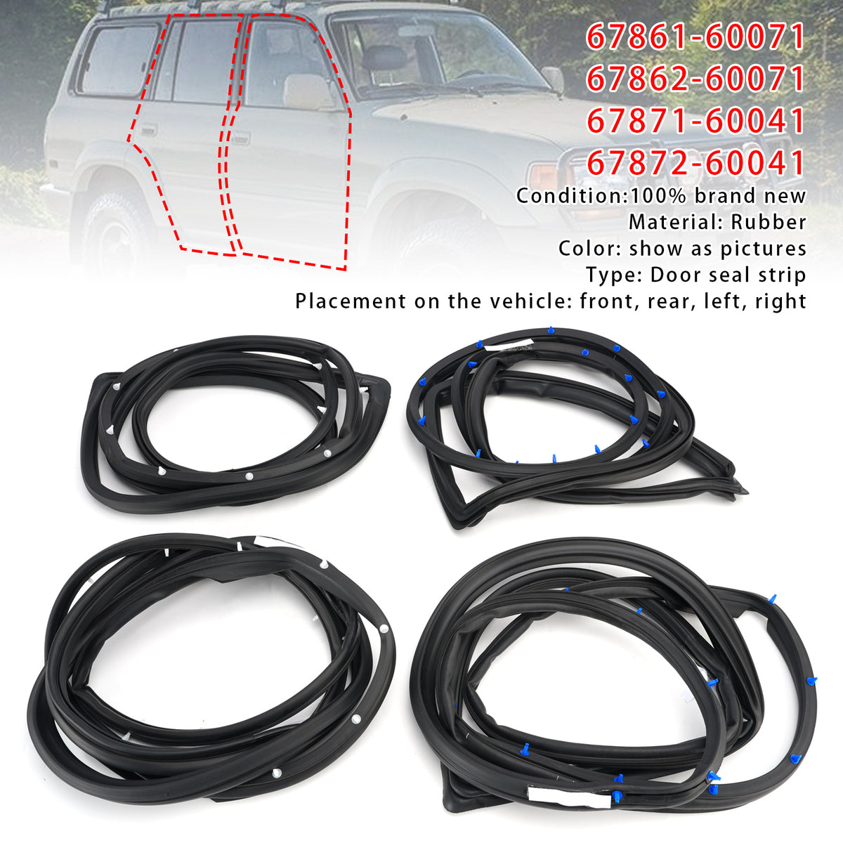 4Pcs Door Weatherstrip For Toyota Land Cruiser Fj80 Fzj80 Hzj81 Hdj80 1990-1998