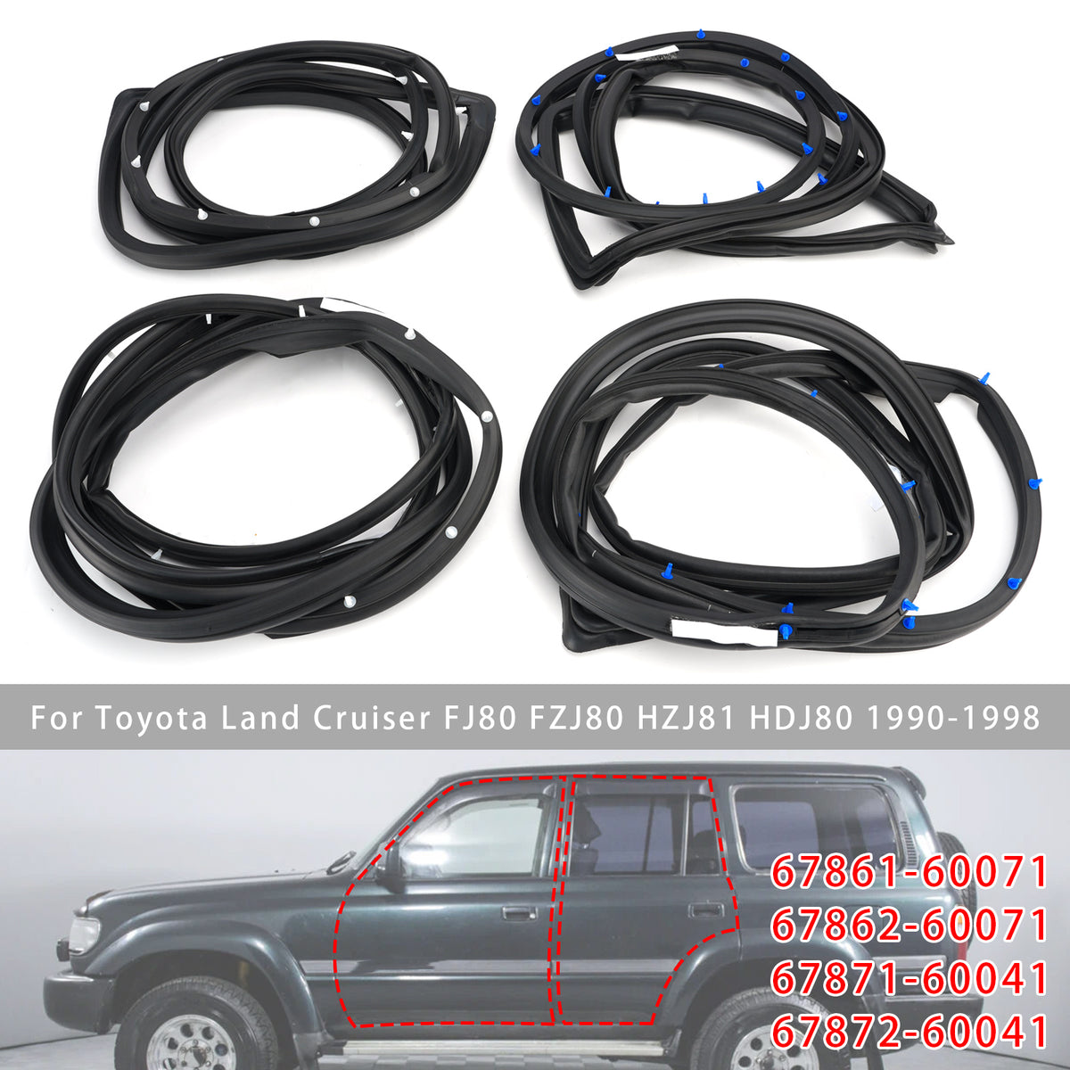4Pcs Door Weatherstrip For Toyota Land Cruiser Fj80 Fzj80 Hzj81 Hdj80 1990-1998