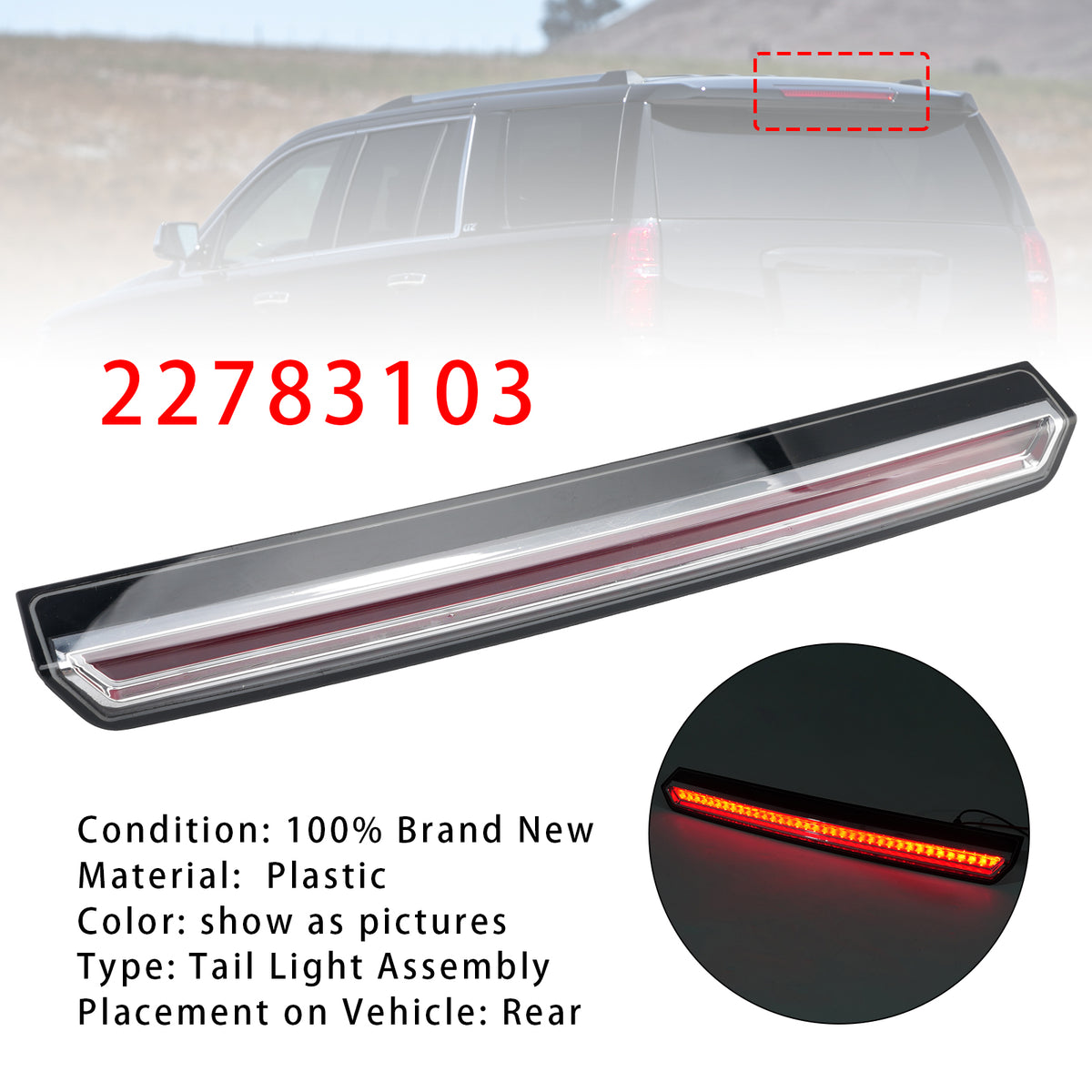 2016-2019 Chevrolet Suburban 3500HD LED Third Brake Light 22783103 22803028 Generic