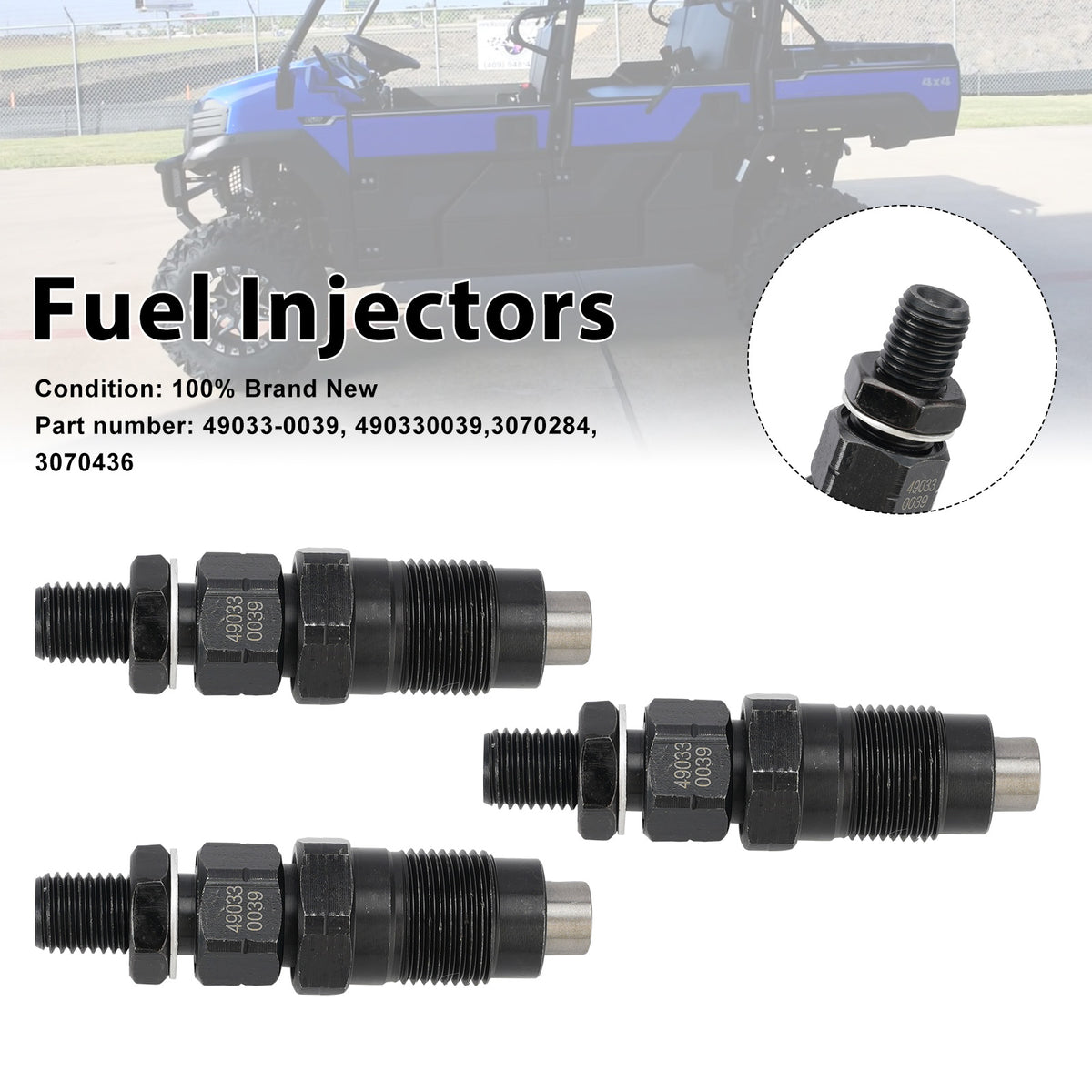 2016 KAF1000BGF - MULE PRO-DXT EPS 3PC Fuel Injectors 49033-0039 490330039 Generic