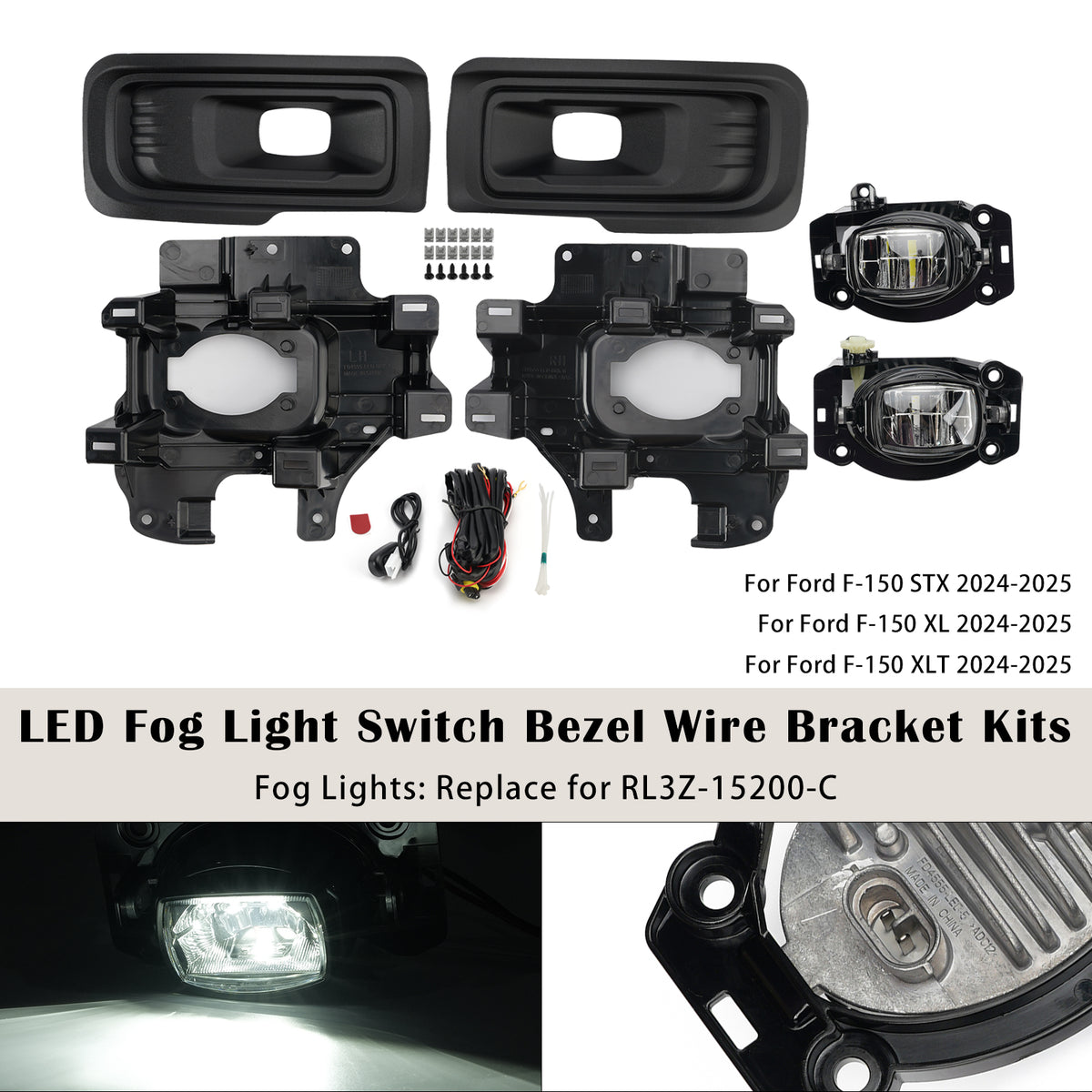 LED Fog Light Switch Bezel Wire Bracket Kits For Ford F150 STX XL XLT 2024-2025