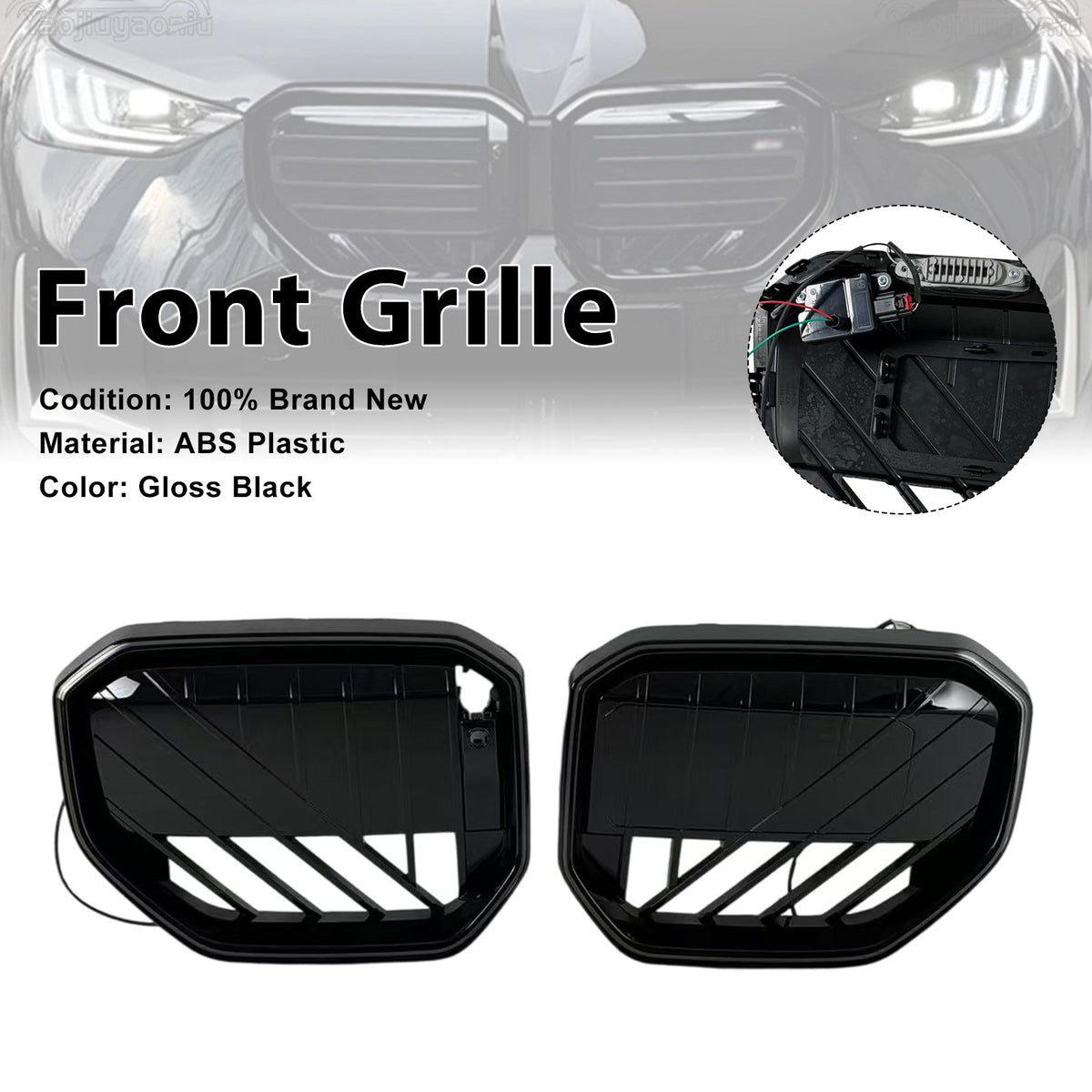 Black Front Bumper Grill Grille Fit BMW X3 G45 2025+ W/LED Light