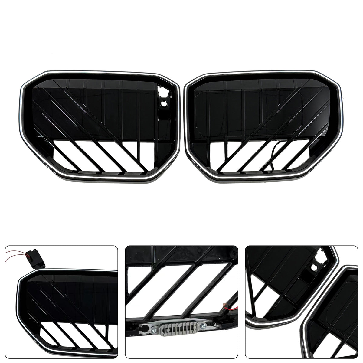 Black Front Bumper Grill Grille Fit BMW X3 G45 2025+ W/LED Light