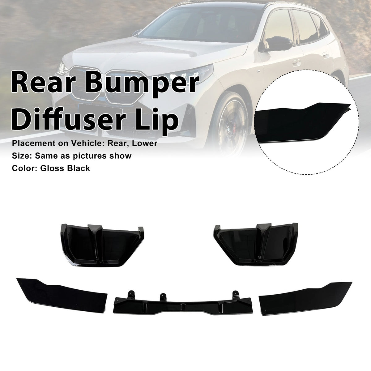 Gloss Black Rear Bumper Diffuser Lip Fit BMW X3 G45 M-Sport 2025+