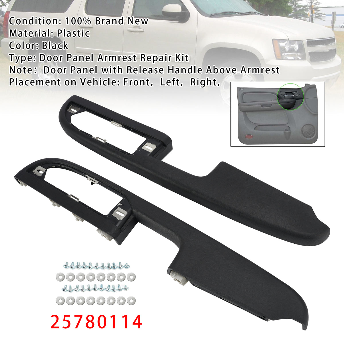 2Pcs Front Door Panel Armrest Repair For Silverado Suburban Tahoe 2007-2009