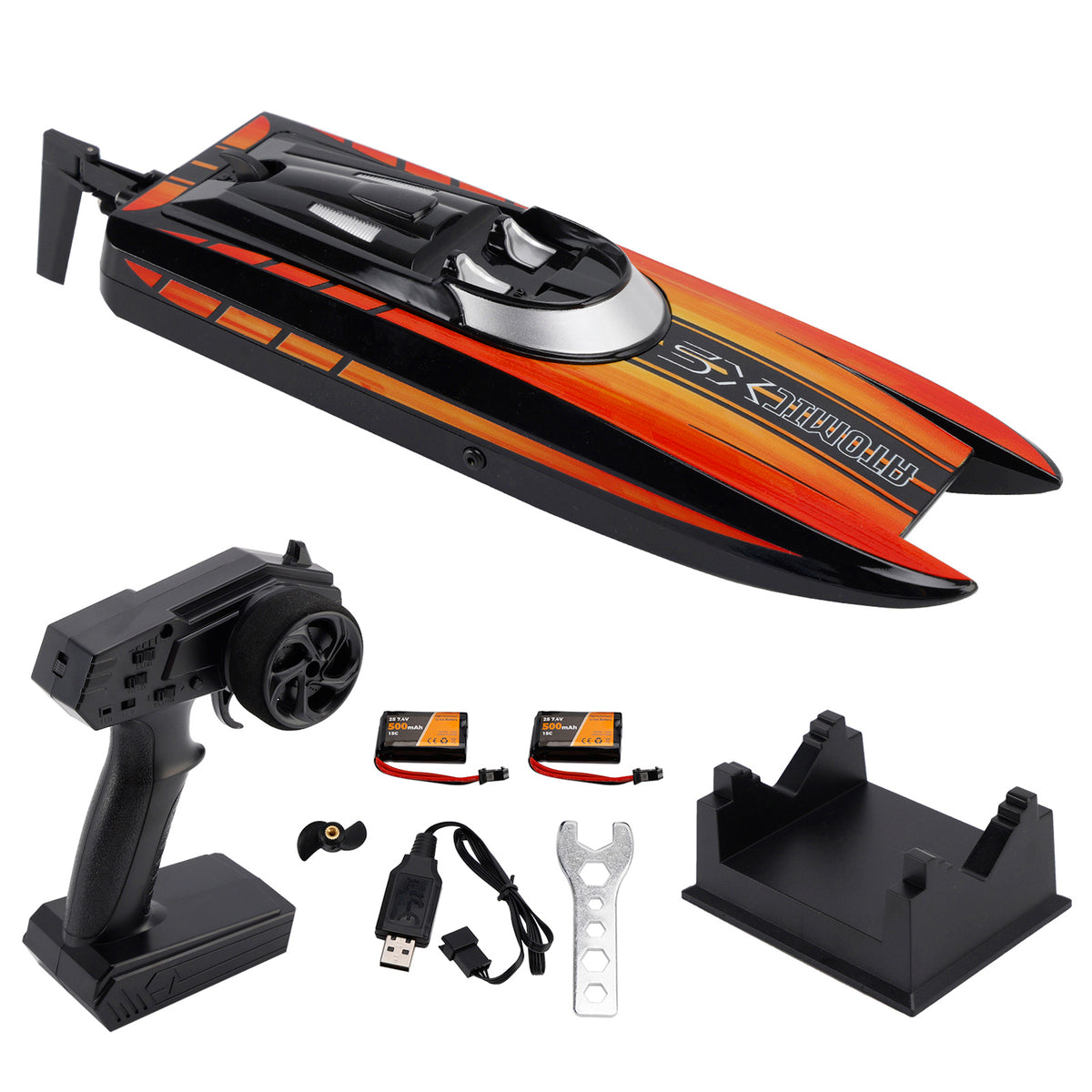 2.4Ghz Mini Remote Control Boat For Water Pool Lake Water Toy 2 Batteries Orange