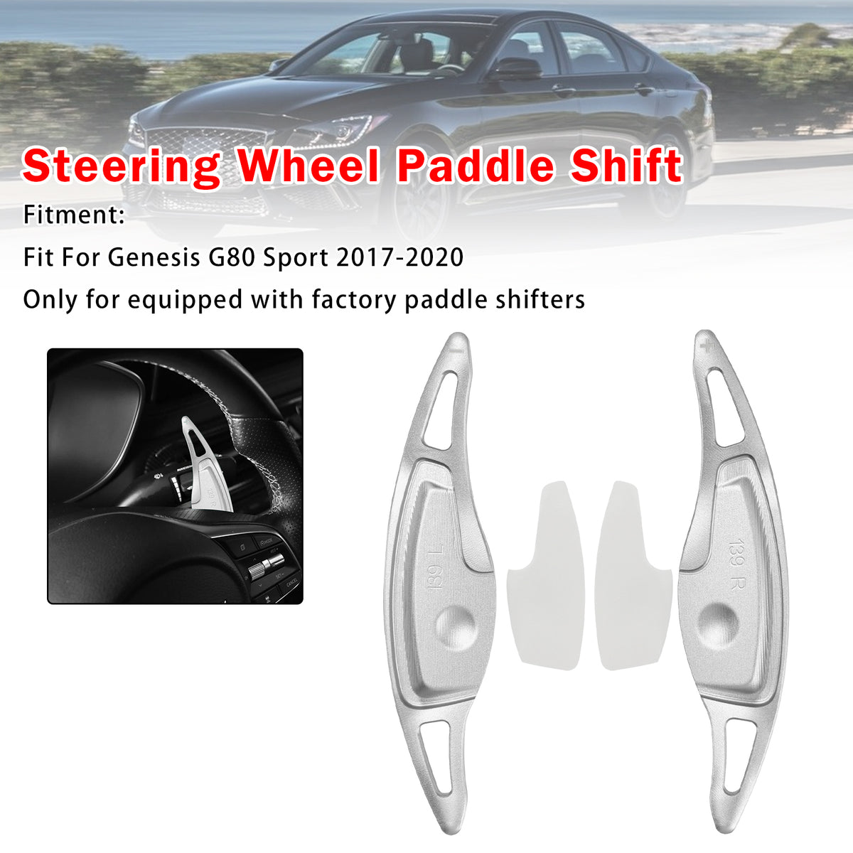 Steering Wheel Paddle Shifter For Genesis G80 Sport 17-20 Aluminium Silver