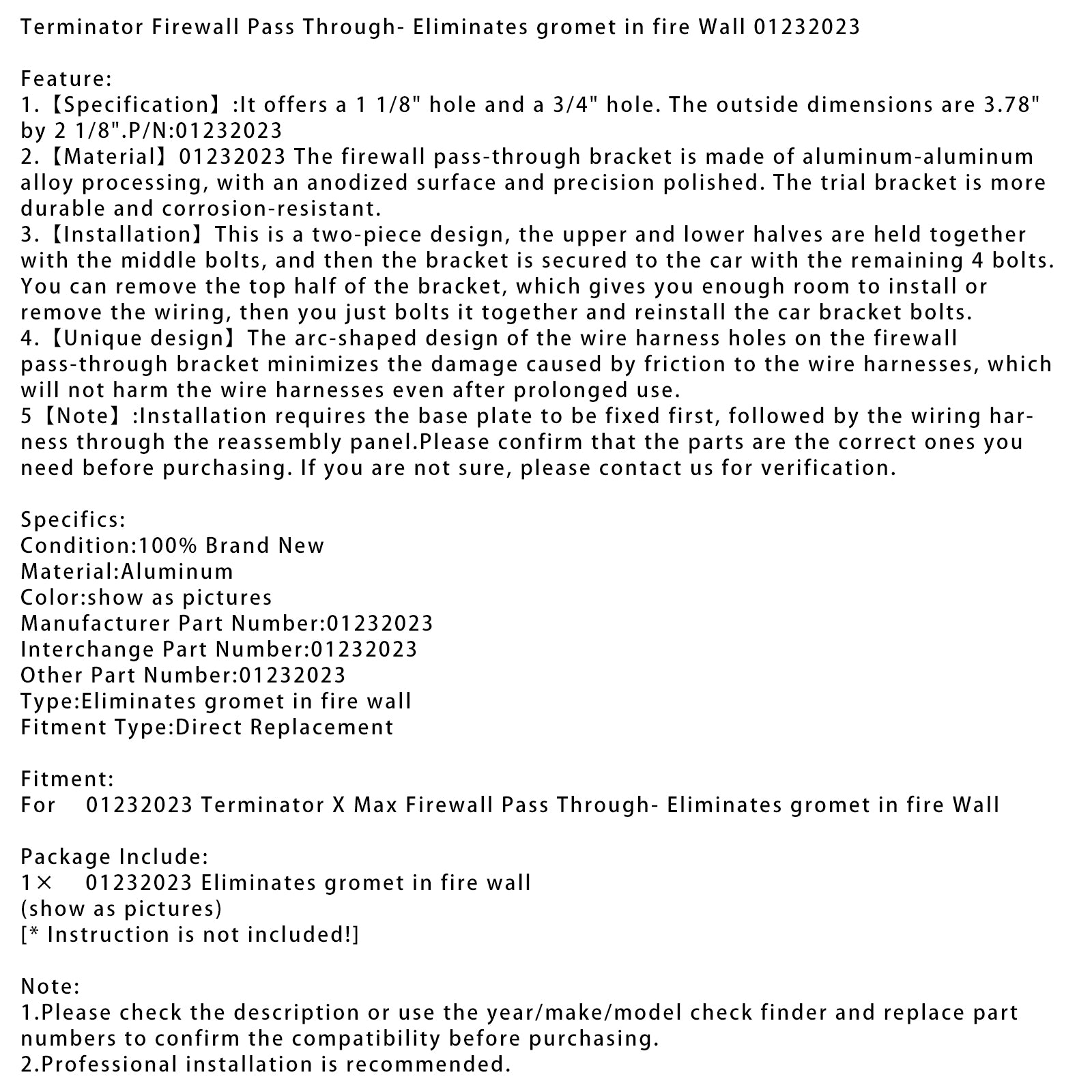Terminator Firewall Pass Through- Eliminates Gromet 01232023