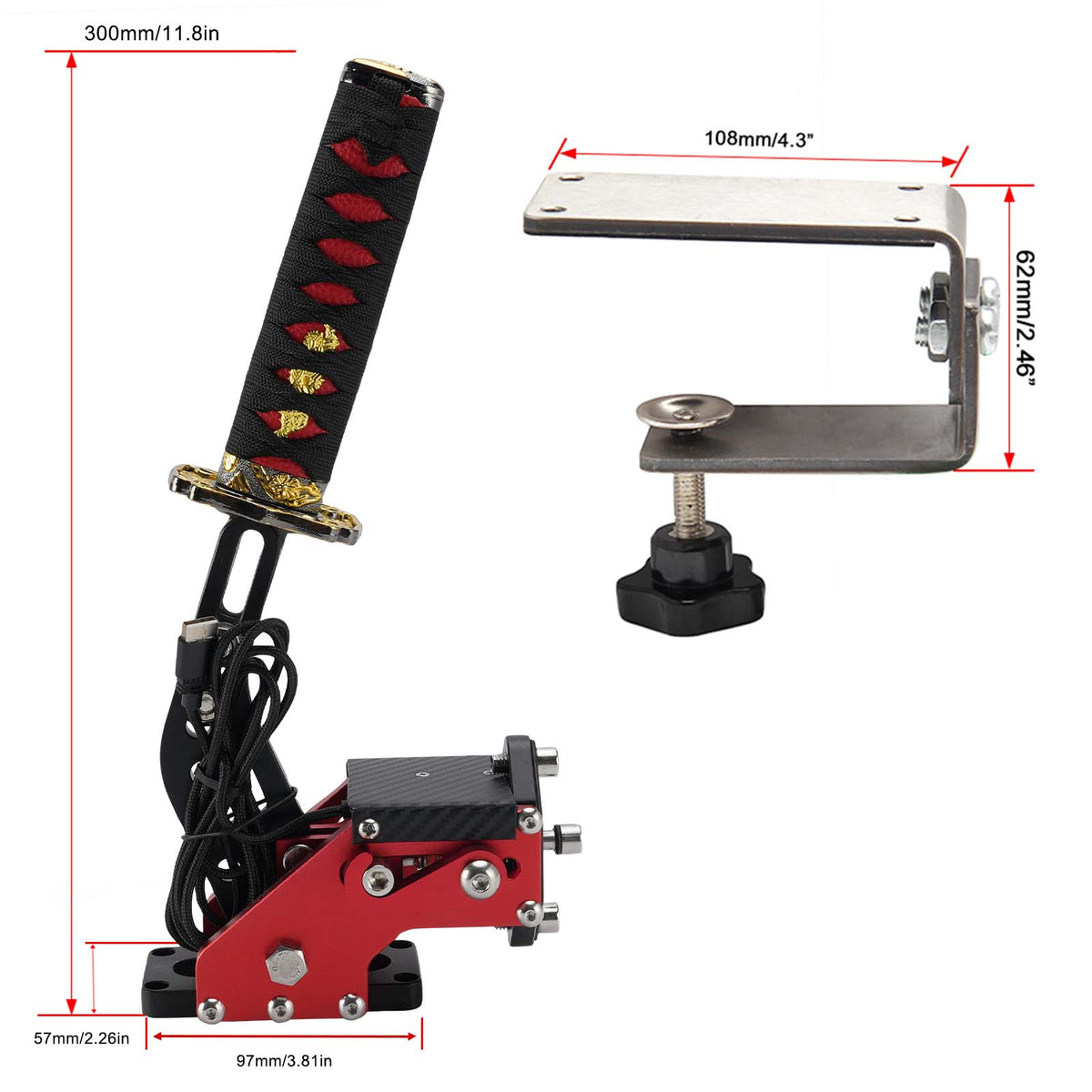 14Bit PC USB3.0 SIM Handbrake Sword Hilt for Racing Games Steering Wheel Stand
