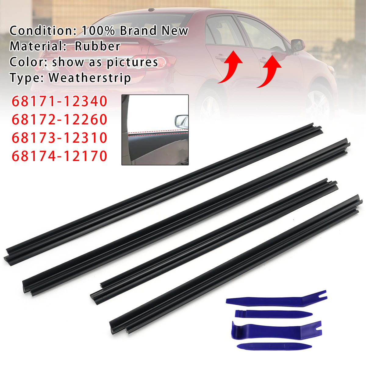 4Pcs Inner Door Window Glass Weatherstrip For Toyota Corolla 2009-2013