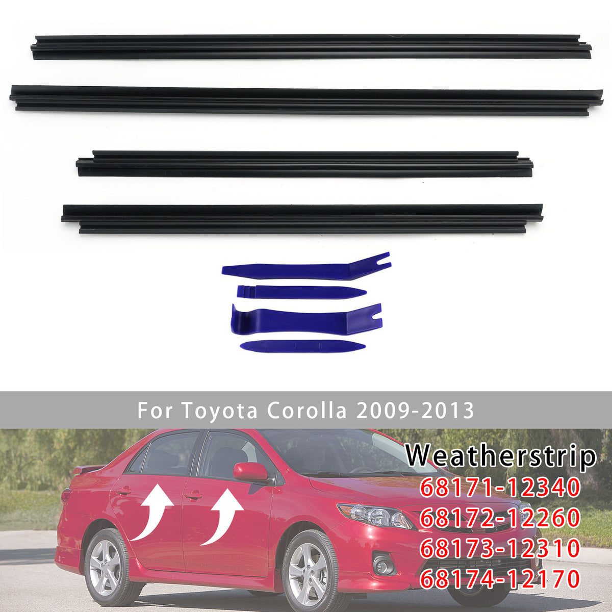 4Pcs Inner Door Window Glass Weatherstrip For Toyota Corolla 2009-2013