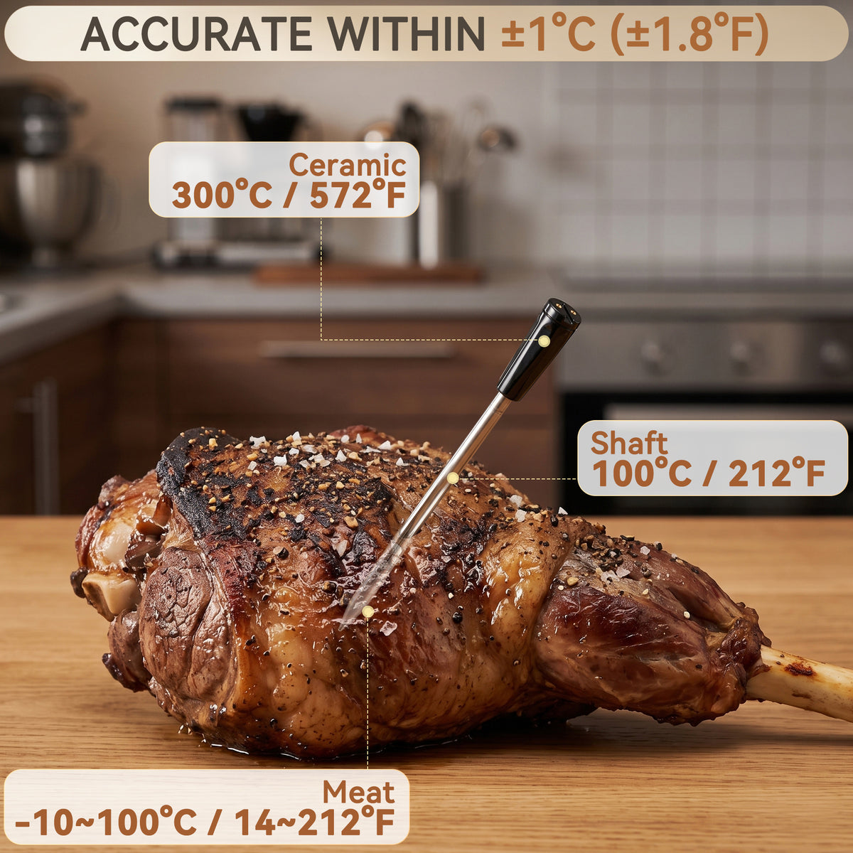Wireless Meat Thermometer 2‑Sensor Cooking Probe with Booster Repeater IPX7 Waterproof