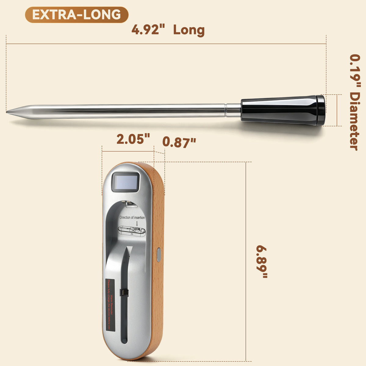 Wireless Meat Thermometer 2‑Sensor Cooking Probe with Booster Repeater IPX7 Waterproof